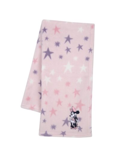 Lambs & Ivy Disney Baby Minnie Mouse Star Pink Fleece Embroidered Baby Blanket