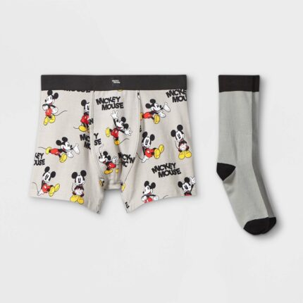 Men's Holiday Mickey Boxer Briefs & Socks Set - Black/Silver S