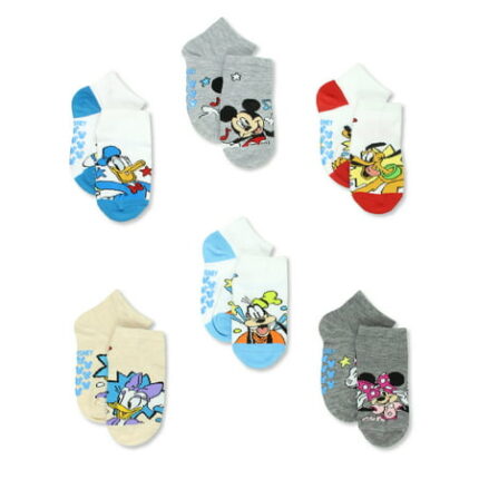 Mickey Mouse Minnie Donald Duck Boys Toddler 6 Pack Gripper Quarter Socks MK1092