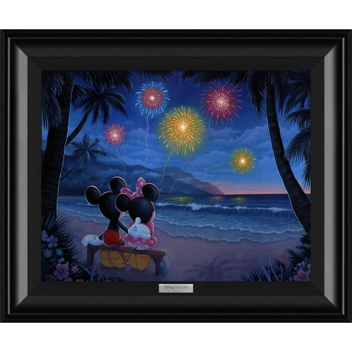 Mickey and Minnie Mouse ''Evening Fireworks on the Beach'' by Tim Rogerson Framed Canvas Artwork Limited Edition Official shopDisney