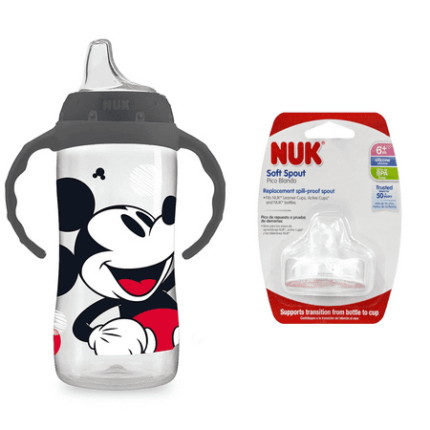 NUK Disney Large Learner Sippy Cup Mickey Mouse 10 Oz with Replacement Silicone Spout
