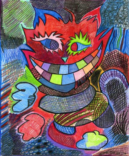 Original Abstract Drawing by Angelo Schiro | Abstract Art on Paper | Cheshire cat