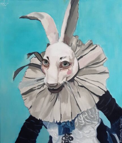 Original Animal Painting by Ksenia Voynich | Modern Art on Canvas | March White Rabbit Oil Painting