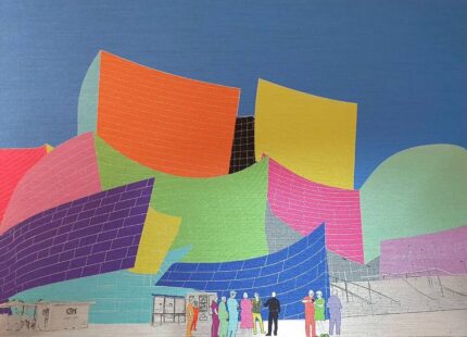 Original Architecture Mixed Media by Michael Wallner | Modern Art on Aluminium | Walt Disney Concert Hall (colours) - Limited Edition of 25