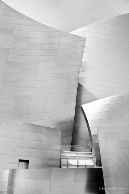 Original Architecture Photography by Robert Wojtowicz | Fine Art Art on Paper | WALT DISNEY CONCERT HALL DOWNTOWN LOS ANGELES BLACK AND WHITE VERTICAL