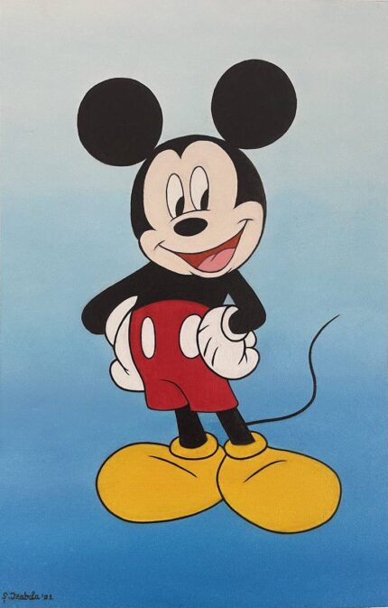 Original Cartoon Painting by Adela Izabela Gurau | Figurative Art on Canvas | Lovely Mickey Mouse Oil Painting