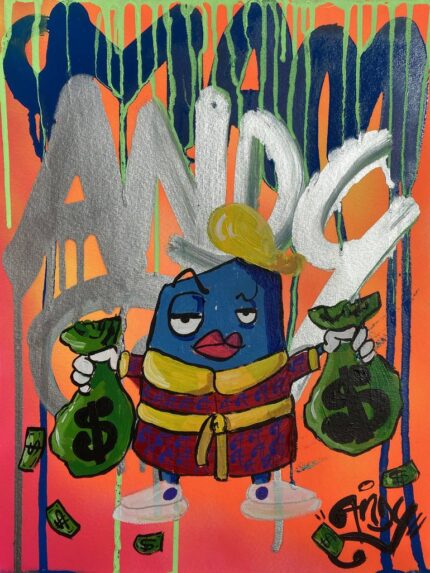 Original Cartoon Painting by Andy The Dandy | Street Art Art on Paper | Silver drip 50 x 70 cm. 190922 Andy the Dandy