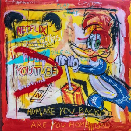 Original Cartoon Painting by Diego Tirigall | Expressionism Art on Canvas | Woody Woodpecker