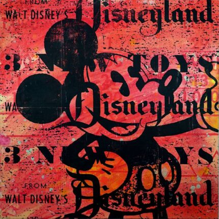 Original Cartoon Painting by Joe Kral | Abstract Art on Wood | Red Mickey Mouse in Disneyland