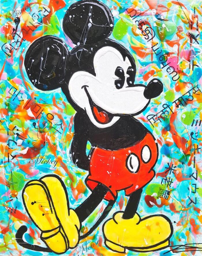 Original Cartoon Painting by Karine Langevin Kjl | Figurative Art on Canvas | Mickey Mouse Disney Fashion Generation