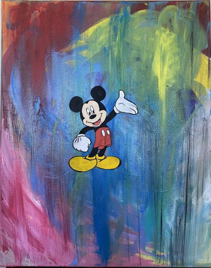 Original Cartoon Painting by M E | Abstract Expressionism Art on Canvas | Mickey