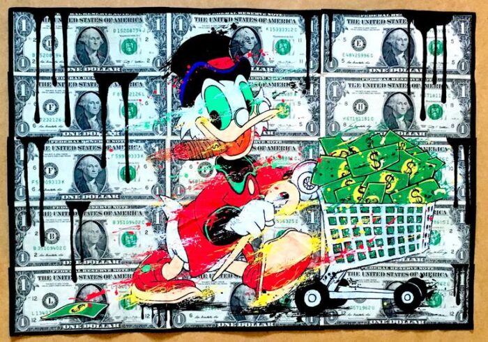 Original Cartoon Painting by Moabit Saga | Street Art Art on Other | Uncle Scrooge - $ale $ale $ale (on 15 dollars)
