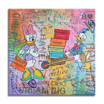 Original Cartoon Printmaking by Dr Eight Love | Pop Art Art on Canvas | Donald & Daisy Dream -Canvas - Limited Edition of 80