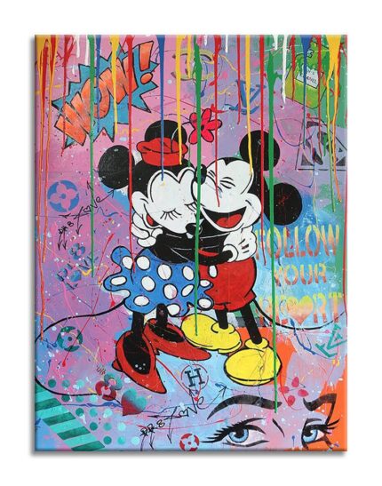 Original Cartoon Printmaking by Dr Eight Love | Pop Art Art on Canvas | Follow Mickey Minnie - Canvas - Limited Edition of 90