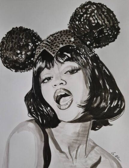 Original Celebrity Drawing by Gilles Leblu | Pop Art Art on Paper | Minnie Naomi