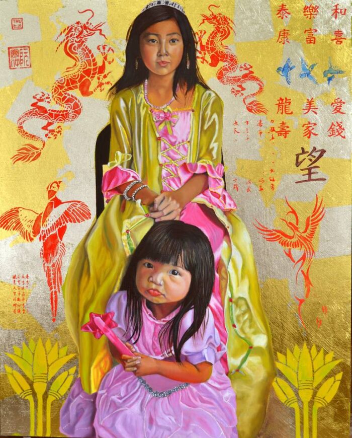 Original Children Painting by Thu Nguyen | Fine Art Art on Wood | The Golden Princesses