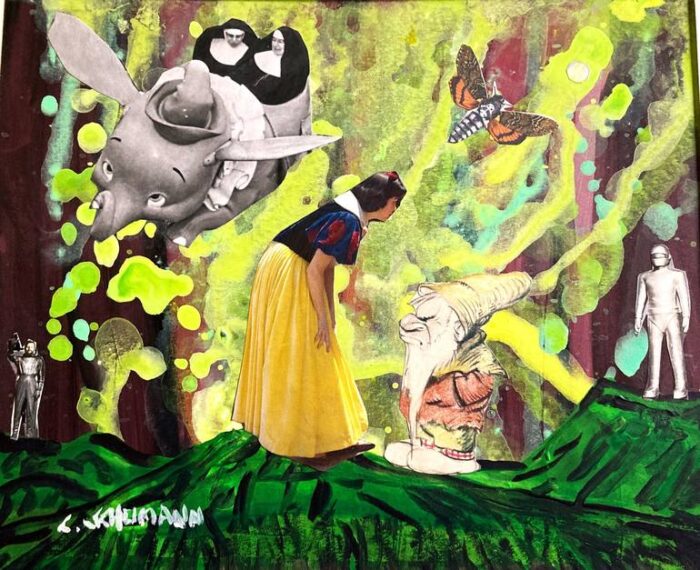 Original Cinema Mixed Media by Carl Schumann | Surrealism Art on Paper | Snow White's 17th Nocturnal Nightmare