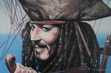 Original Cinema Painting by Art Lee Bivens | Surrealism Art on Canvas | Could a Sparrow find Captain Jack the Pirate in the Caribbean