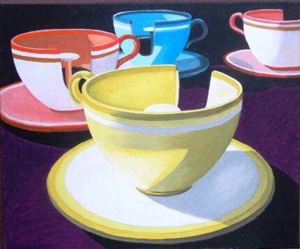 Original Fantasy Painting by Sandro Colbertaldo | Pop Art Art on Canvas | Study for "TEA TIME": "TEA CUPS"