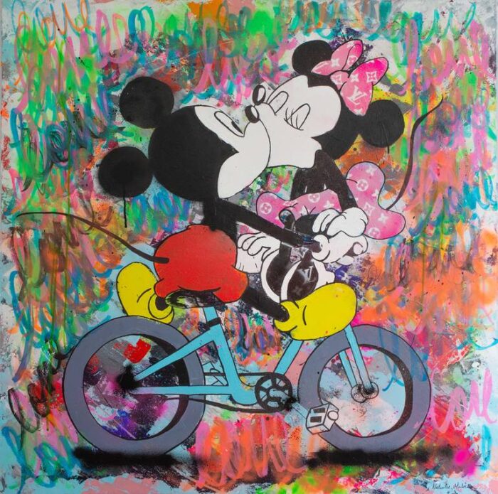 Original Graffiti Painting by Natalie Otalora | Street Art Art on Canvas | Mickey & Minnie from Amsterdam with love