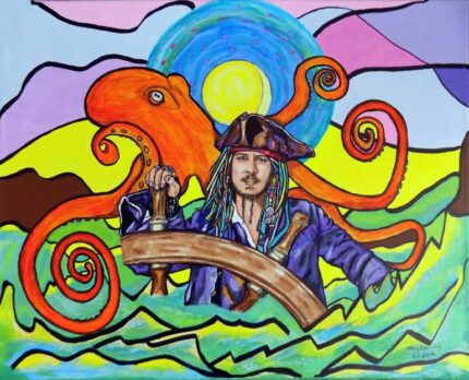 Original People Collage by Mary Sperling | Minimalism Art on Canvas | Captain Jack Sparrow Pirate of the Caribbean