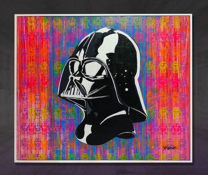 Original Pop Culture/Celebrity Painting by Jose Lara | Pop Art Art on Canvas | Darth Vader Mask, Star Wars