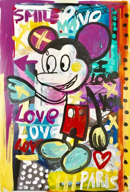 Original Pop Culture/Celebrity Painting by Mercedes Lagunas | Modern Art on Paper | Smile Mickey