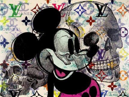 Original Pop Culture/Celebrity Painting by Taylor Smith | Pop Art Art on Paper | "Mickey Mouse Disaster in Magenta" [after Andy Warhol] - original art