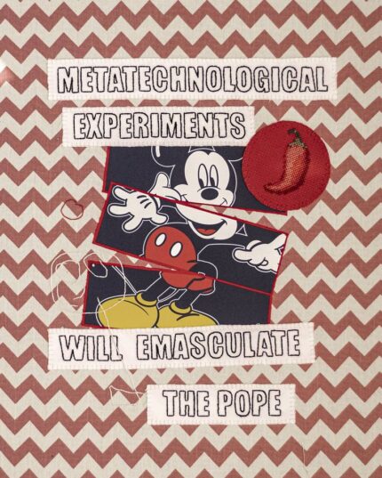 Original Popular culture Mixed Media by Spike Dennis | Conceptual Art on Soft (yarn, Cotton, Fabric) | Metatechnological Experiments Will Emasculate t