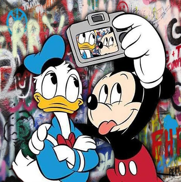 Original Popular culture Mixed Media by Tony Rubino | Pop Art Art on Canvas | Donald Duck And Mickey Mouse Selfie Disney 2