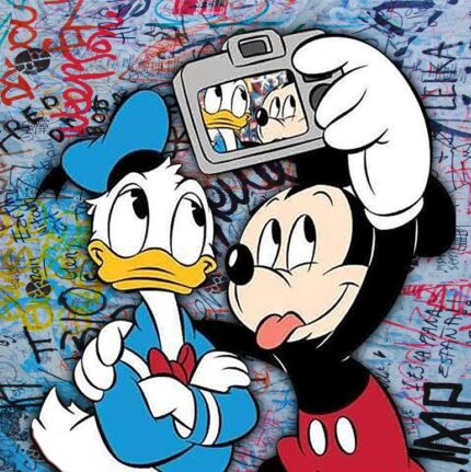 Original Popular culture Mixed Media by Tony Rubino | Pop Art Art on Canvas | Donald Duck And Mickey Mouse Selfie Disney 3