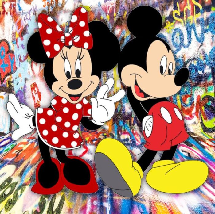 Original Popular culture Mixed Media by Tony Rubino | Pop Art Art on Canvas | Mickey And Minnie Mouse Pop Art Graffiti Love Happy 2