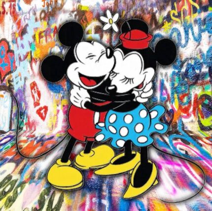 Original Popular culture Mixed Media by Tony Rubino | Pop Art Art on Canvas | Mickey And Minnie Mouse Pop Art Graffiti Love Hug