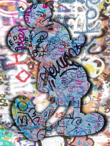 Original Popular culture Mixed Media by Tony Rubino | Pop Art Art on Canvas | Mickey Mouse Pop Art Graffiti Silhouette 2
