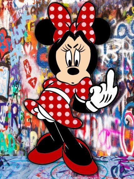 Original Popular culture Mixed Media by Tony Rubino | Pop Art Art on Canvas | Minnie Mouse Finger Pop Art Graffiti 2
