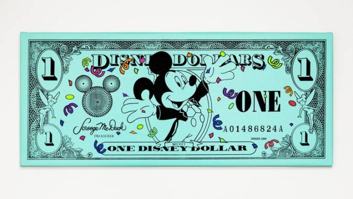 Original Popular culture Painting by Chu Currency | Pop Art Art on Canvas | Disney Dollars 03 (Tiffany Blue)