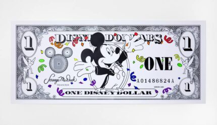 Original Popular culture Painting by Chu Currency | Pop Art Art on Paper | Disney Dollars 02 (White)