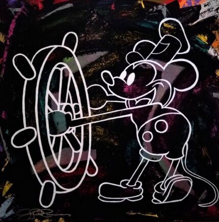Original Popular culture Painting by Guy B Roames | Fine Art Art on Canvas | Mickey Mouse - Steamboat Willie