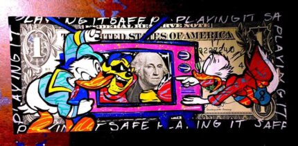 Original Popular culture Painting by Moabit Saga | Conceptual Art on Paper | Uncle Scrooge - Playing It Safe