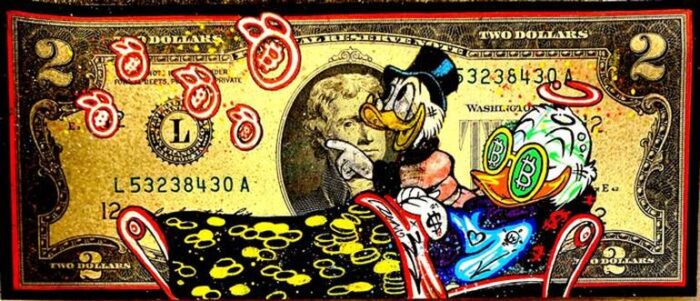 Original Popular culture Painting by Moabit Saga | Illustration Art on Paper | Uncle Scrooge - On the Death Bed