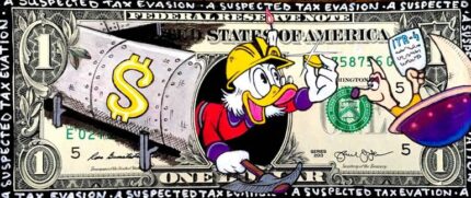 Original Popular culture Painting by Moabit Saga | Street Art Art on Paper | Uncle Scrooge - A Suspected Tax Evasion