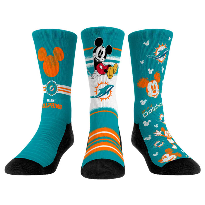 Rock Em Socks Miami Dolphins Disney Three-Pack Crew Socks Set