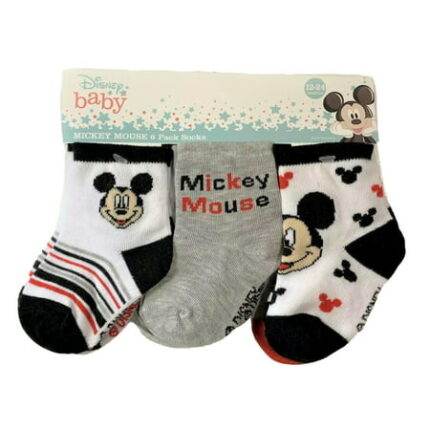 SOCKS BOYS X6 - MICKEY MOUSE BLACK WHITE - SZ 0 6 MONTHS - BABY ANKLE 6 PACK