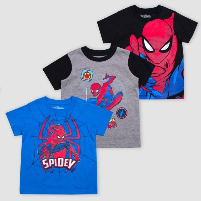 Toddler Boys' Disney Marvel Spider-Man 3pk Short Sleeve Graphic T-Shirt - Red/Blue/Black 2T