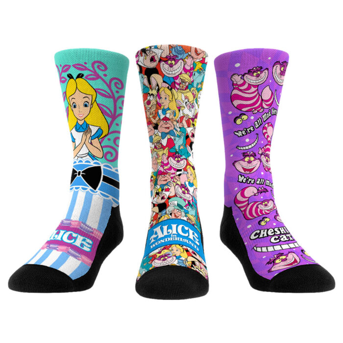 Unisex Rock Em Socks Alice in Wonderland Three-Pack Crew Socks Set