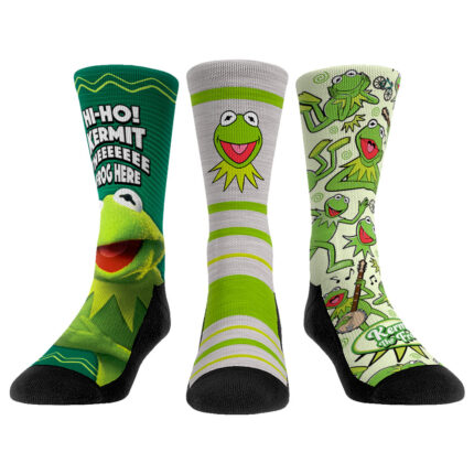 Unisex Rock Em Socks Kermit the Frog The Muppets Three-Pack Crew Socks Set