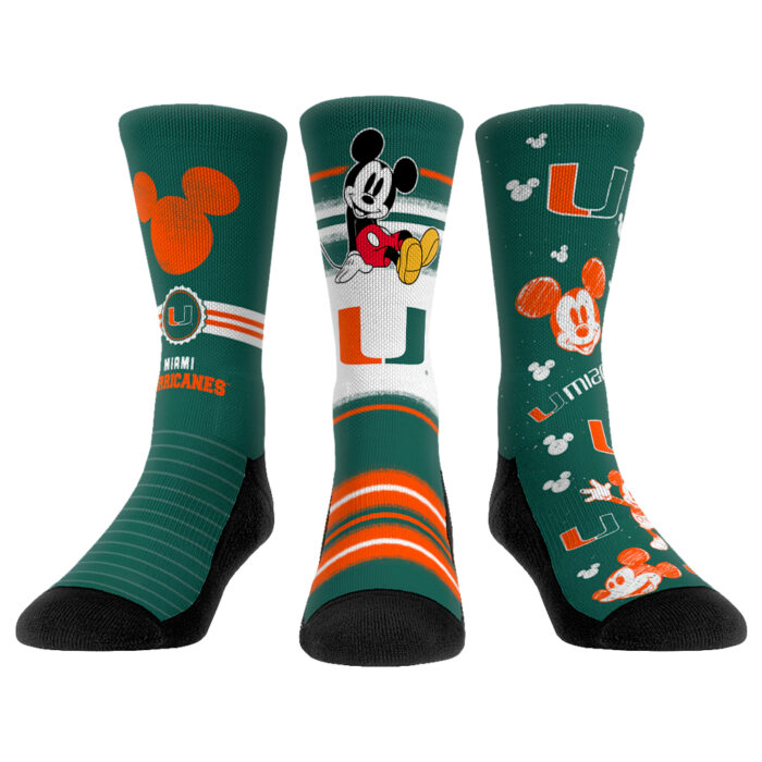 Unisex Rock Em Socks Miami Hurricanes Disney Three-Pack Crew Socks