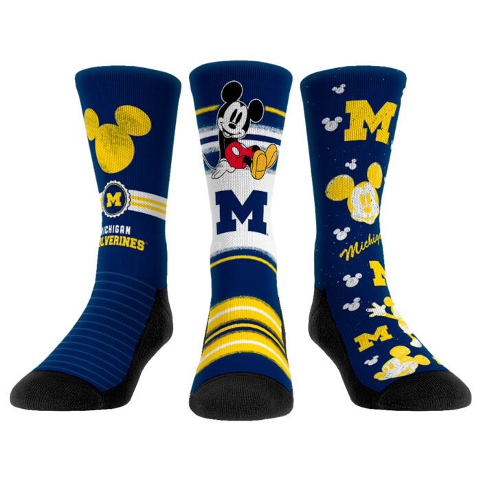 Unisex Rock Em Socks Michigan Wolverines Disney Three-Pack Crew Socks