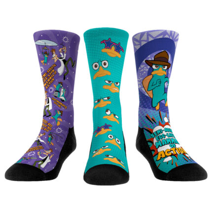 Unisex Rock Em Socks Perry the Platypus Phineas and Ferb Three-Pack Crew Socks Set
