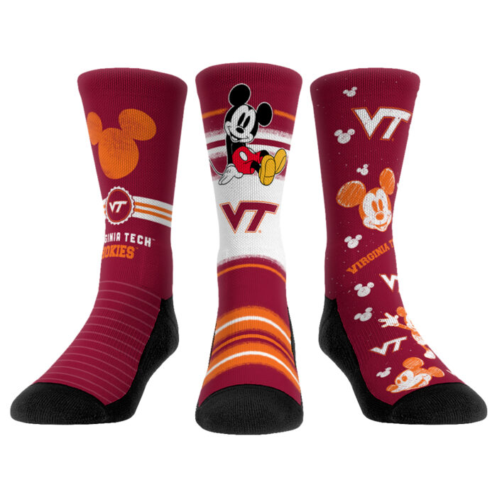 Unisex Rock Em Socks Virginia Tech Hokies Disney Three-Pack Crew Socks